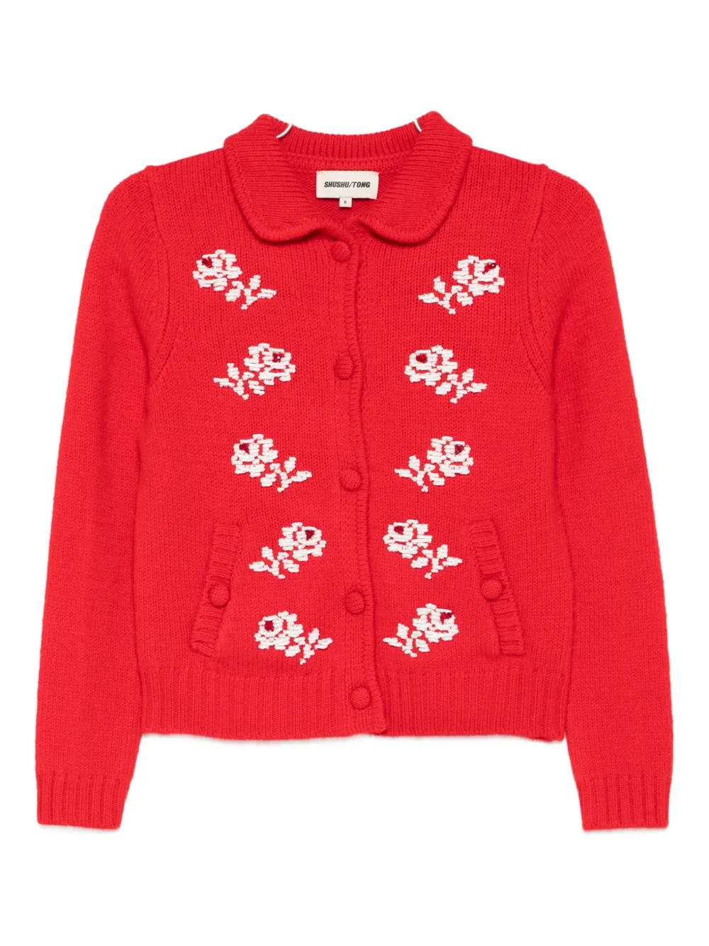 Shushu-tong Floral-embroidered Cardigan In Red