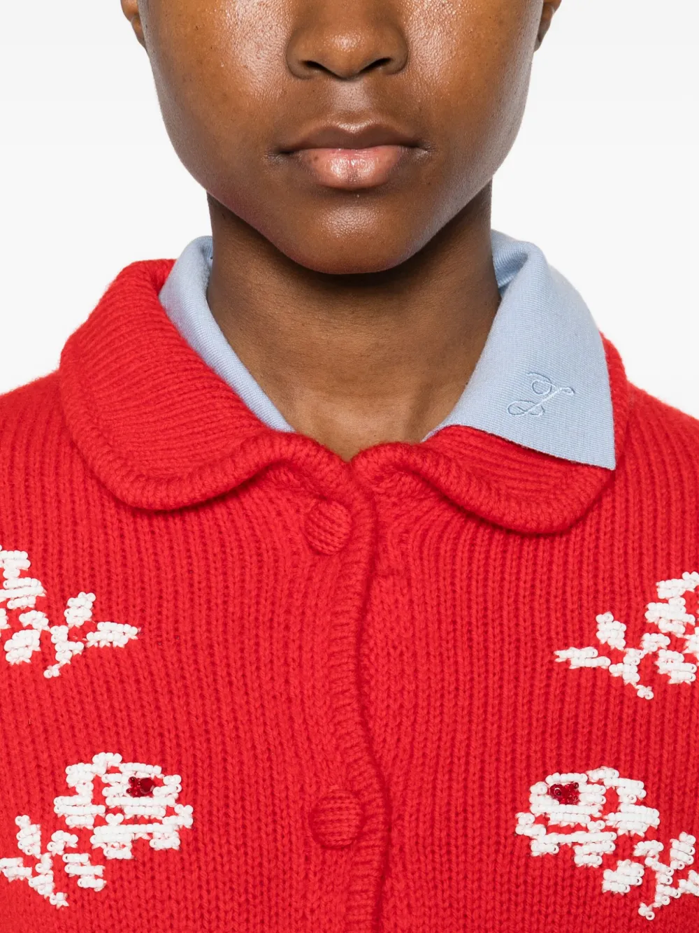 Shushu-tong Floral-embroidered Cardigan In Red