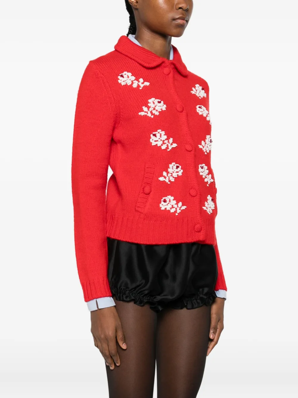 Shushu-tong Floral-embroidered Cardigan In Red