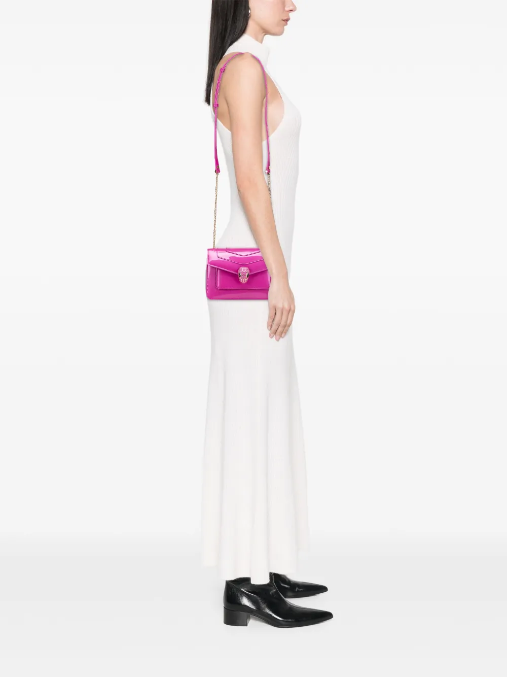 Pre-owned Bvlgari 2010-2025 Patent Serpenti Forever Crossbody Bag In Pink