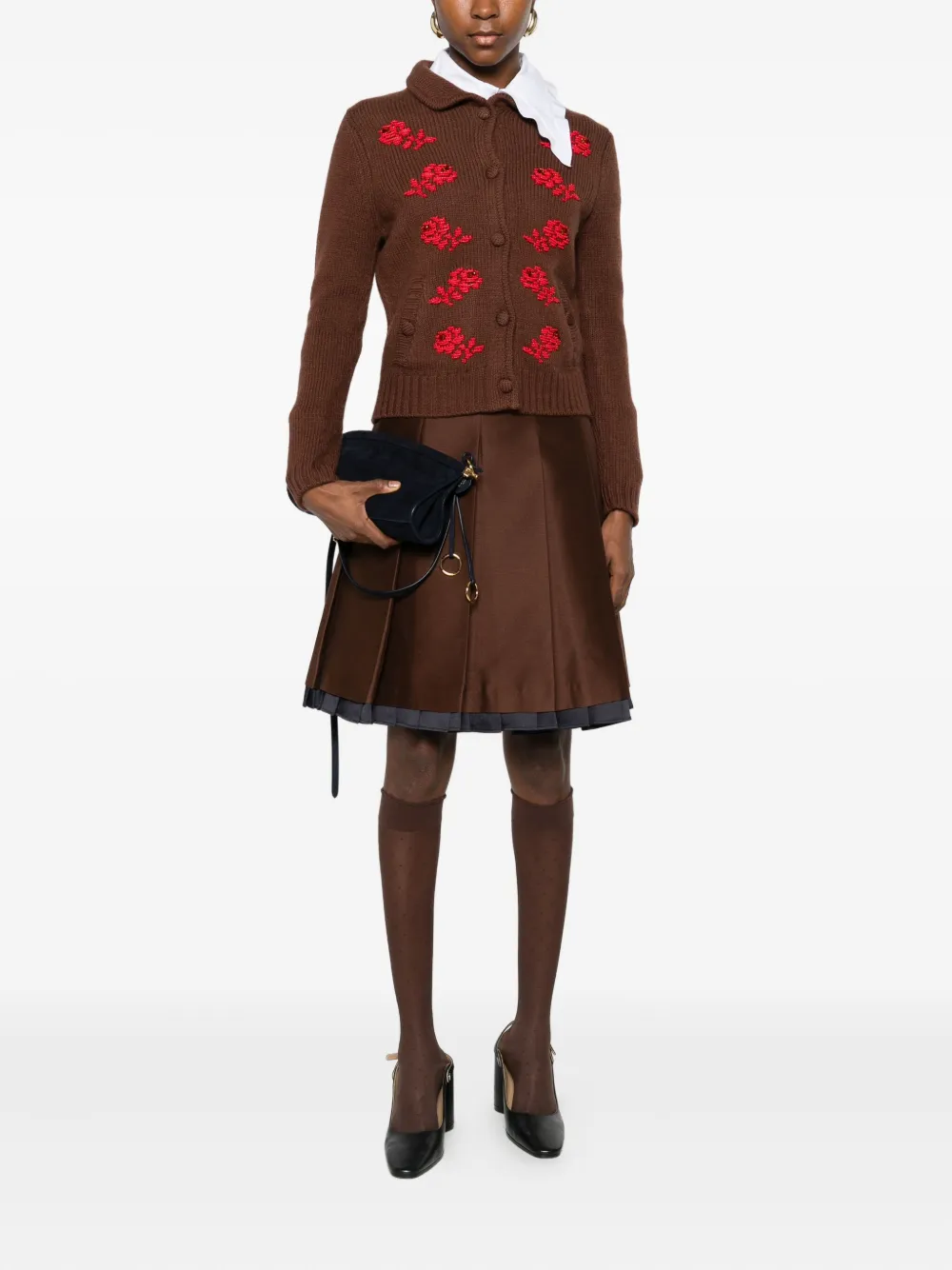 SHUSHU/TONG pleated contrasting-trim skirt - Bruin