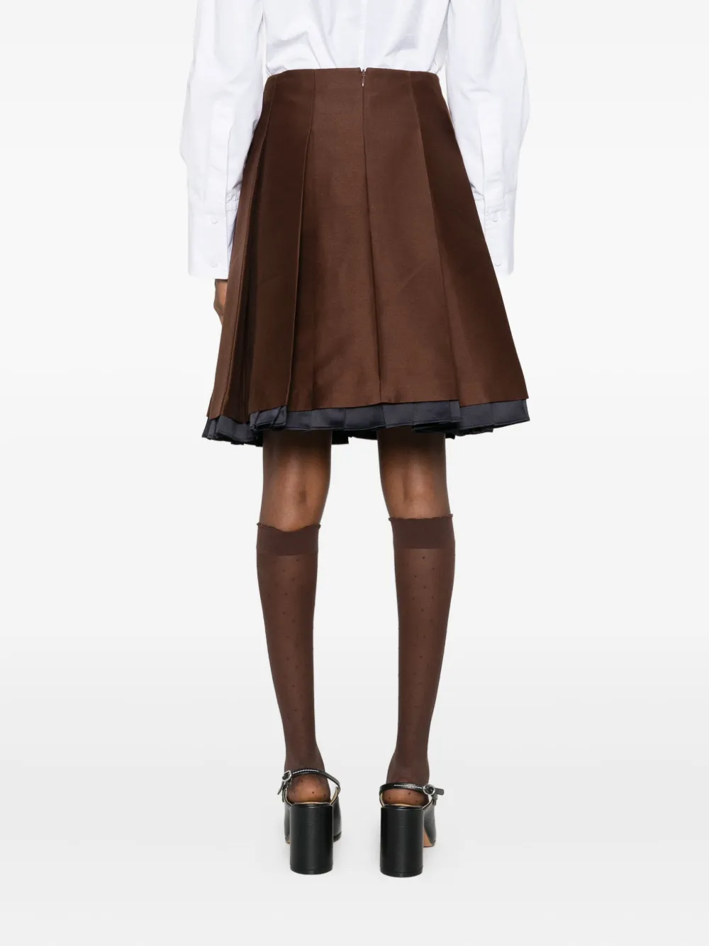 Shushu-tong Pleated Contrasting-trim Skirt In Brown