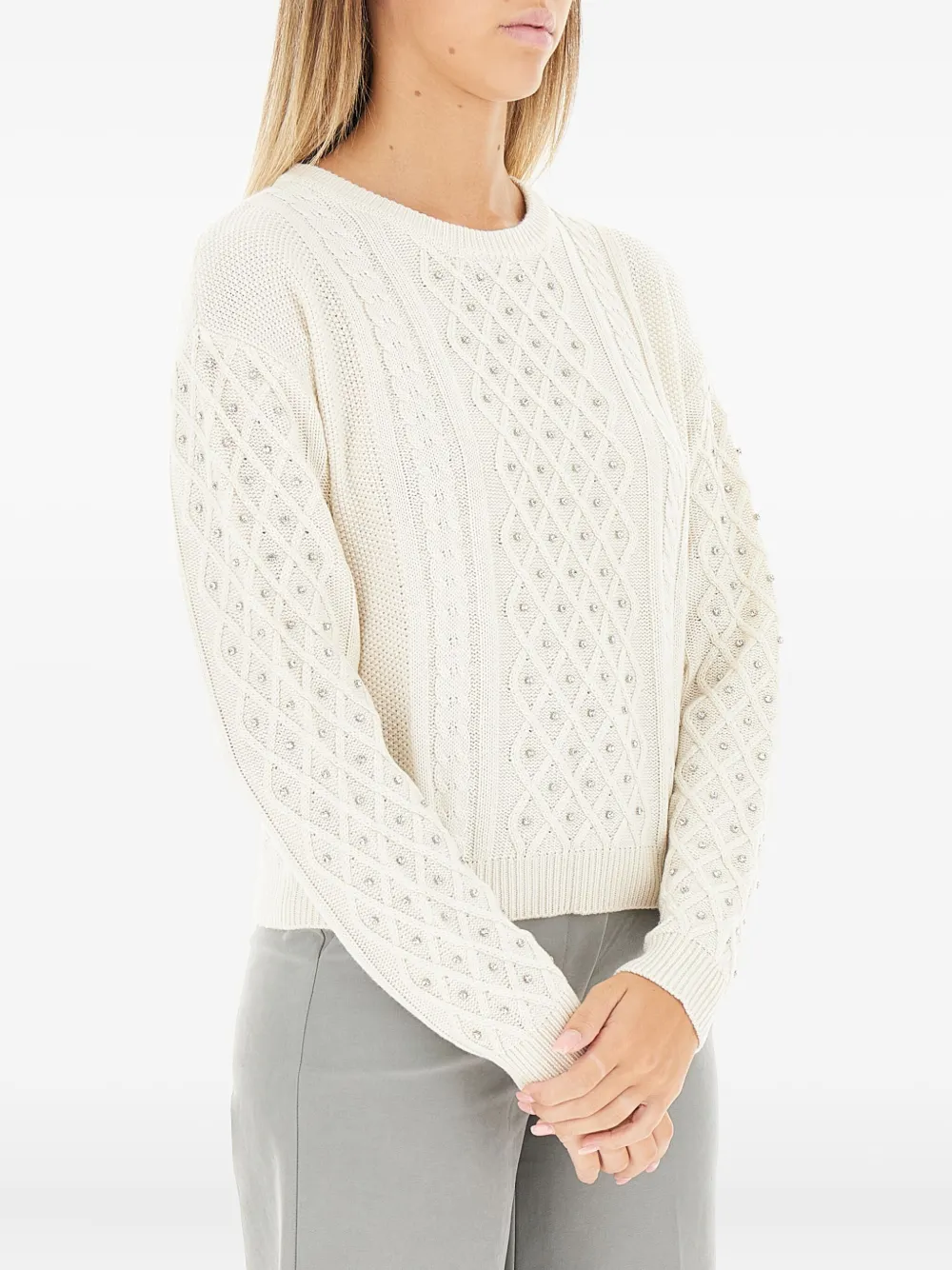 Kocca Emiliana Cable-knit Embellished Sweater In Neutral