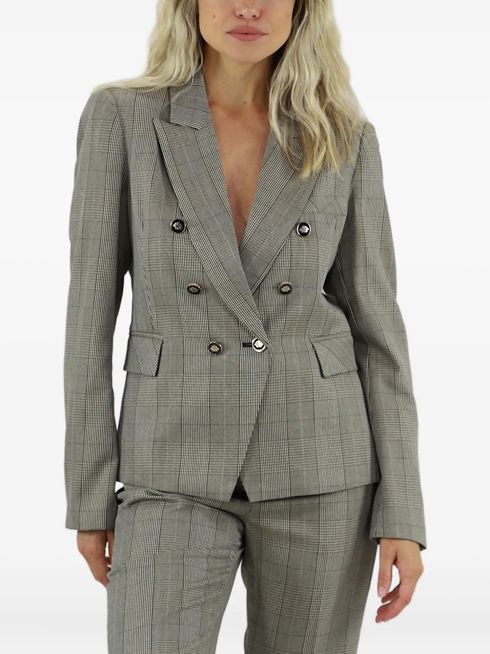 Kocca Ilyassa Double-breasted Plaid Blazer In Gray