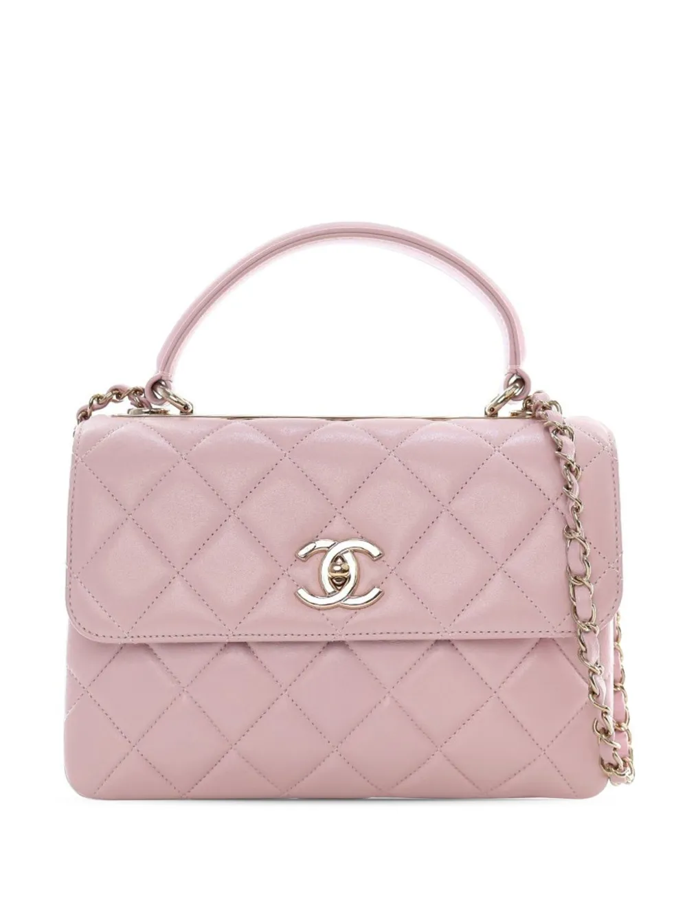 Pre-owned Chanel 2021 Small Lambskin Trendy Cc Top Handle Bag Satchel In Pink