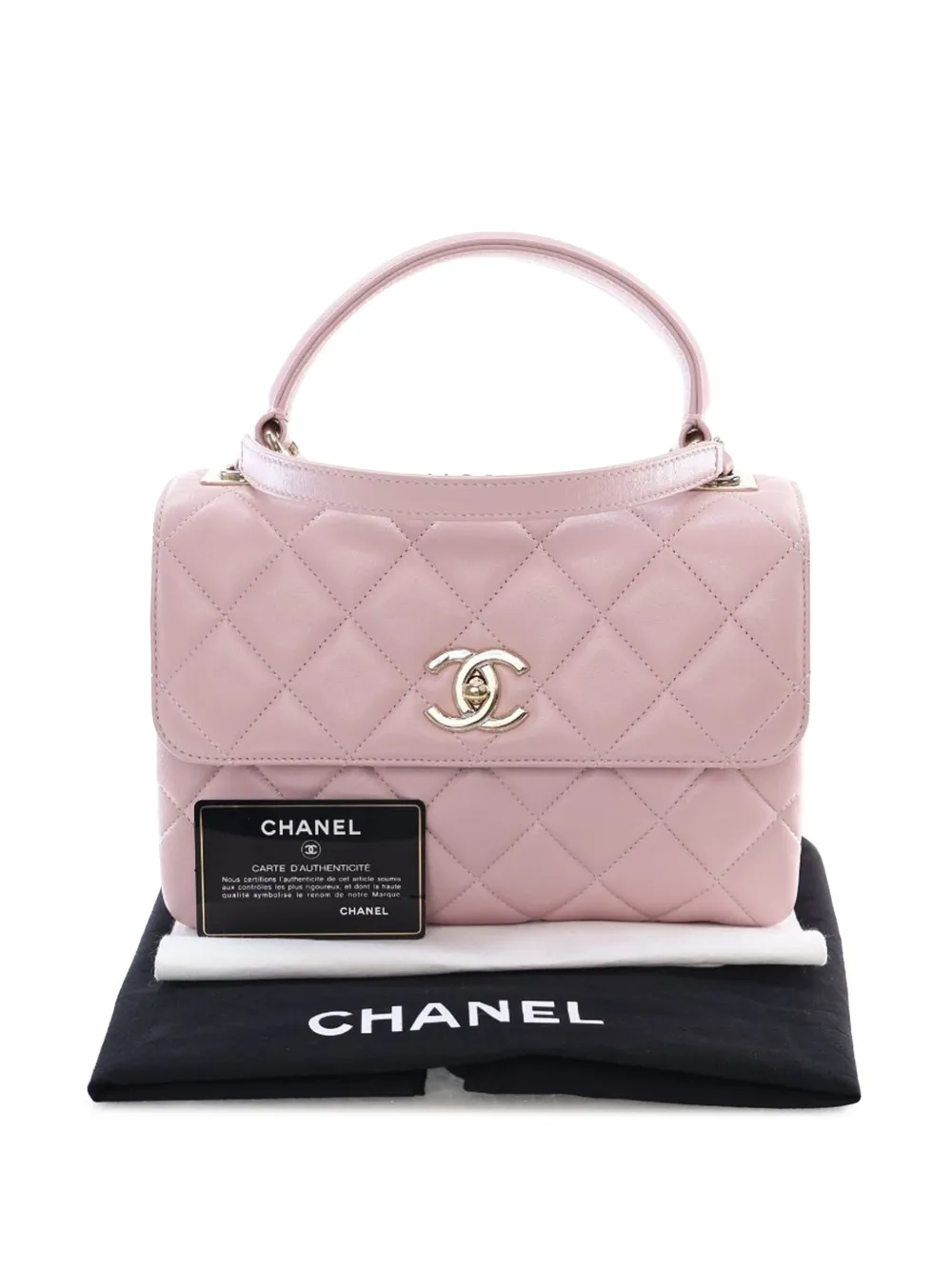 Pre-owned Chanel 2021 Small Lambskin Trendy Cc Top Handle Bag Satchel In Pink