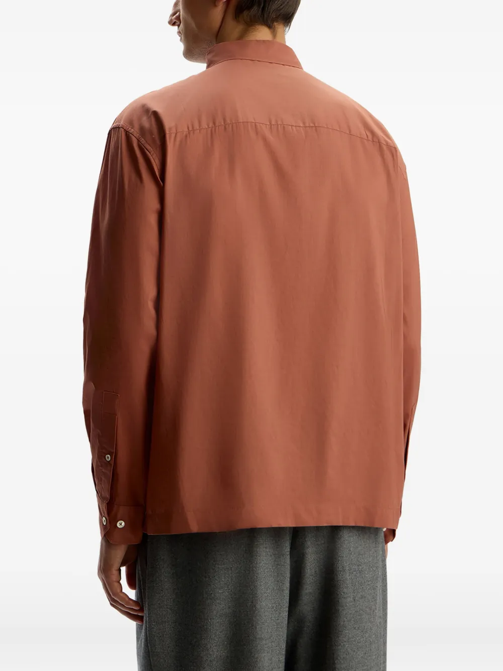 12 STOREEZ Katoenen voile overhemd met knopen Bruin