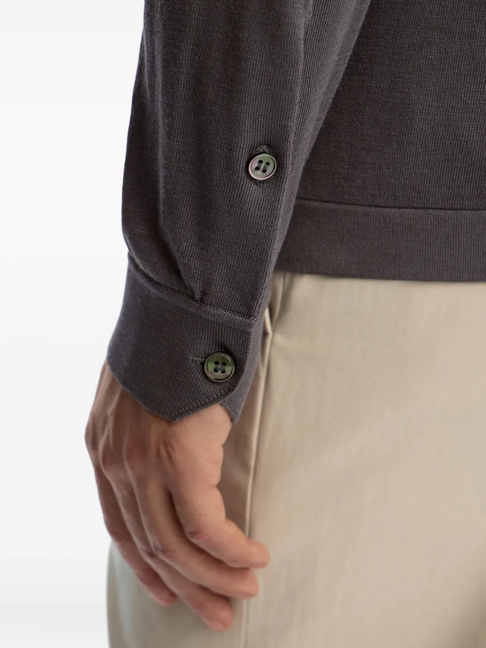 12 STOREEZ Overhemd van zijde-katoenblend met knopen Grijs