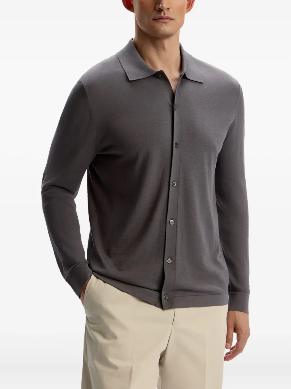 12 STOREEZ Overhemd van zijde-katoenblend met knopen Grijs