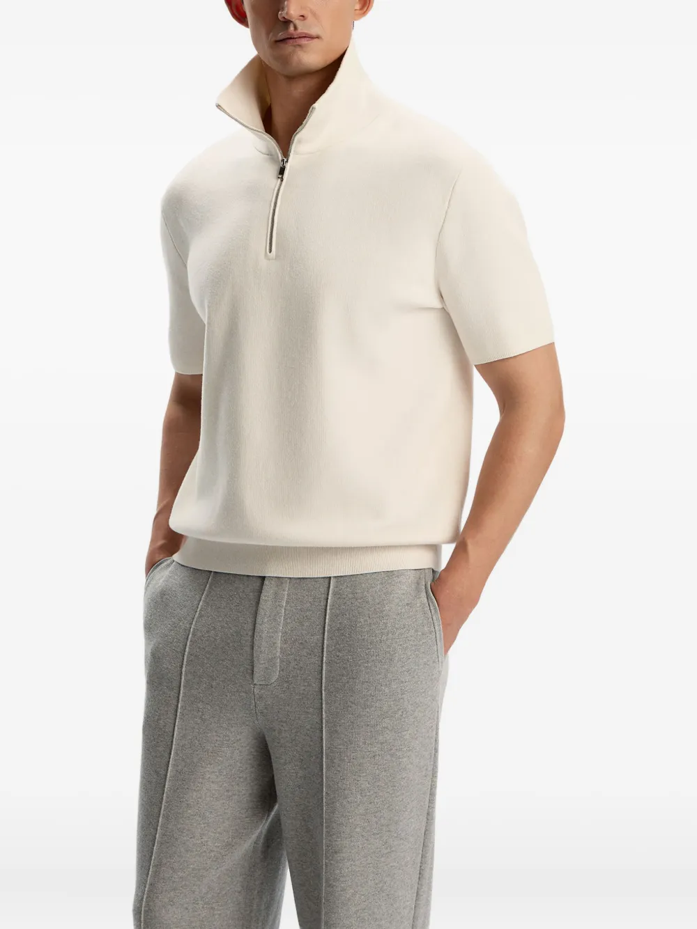 12 STOREEZ Poloshirt met rits Beige