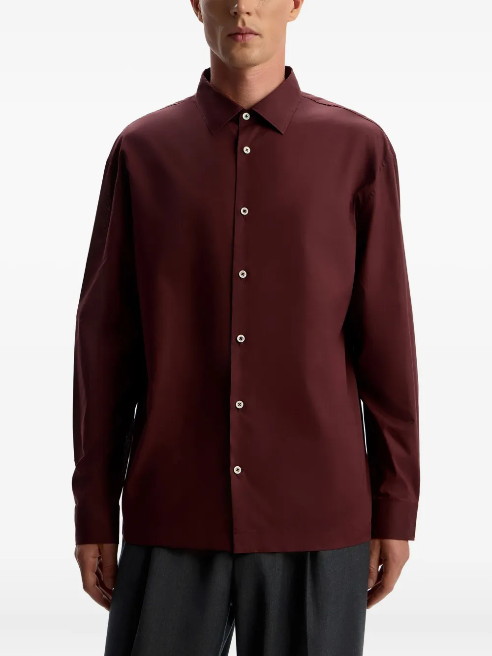 12 STOREEZ Katoenen voile overhemd met knopen Rood