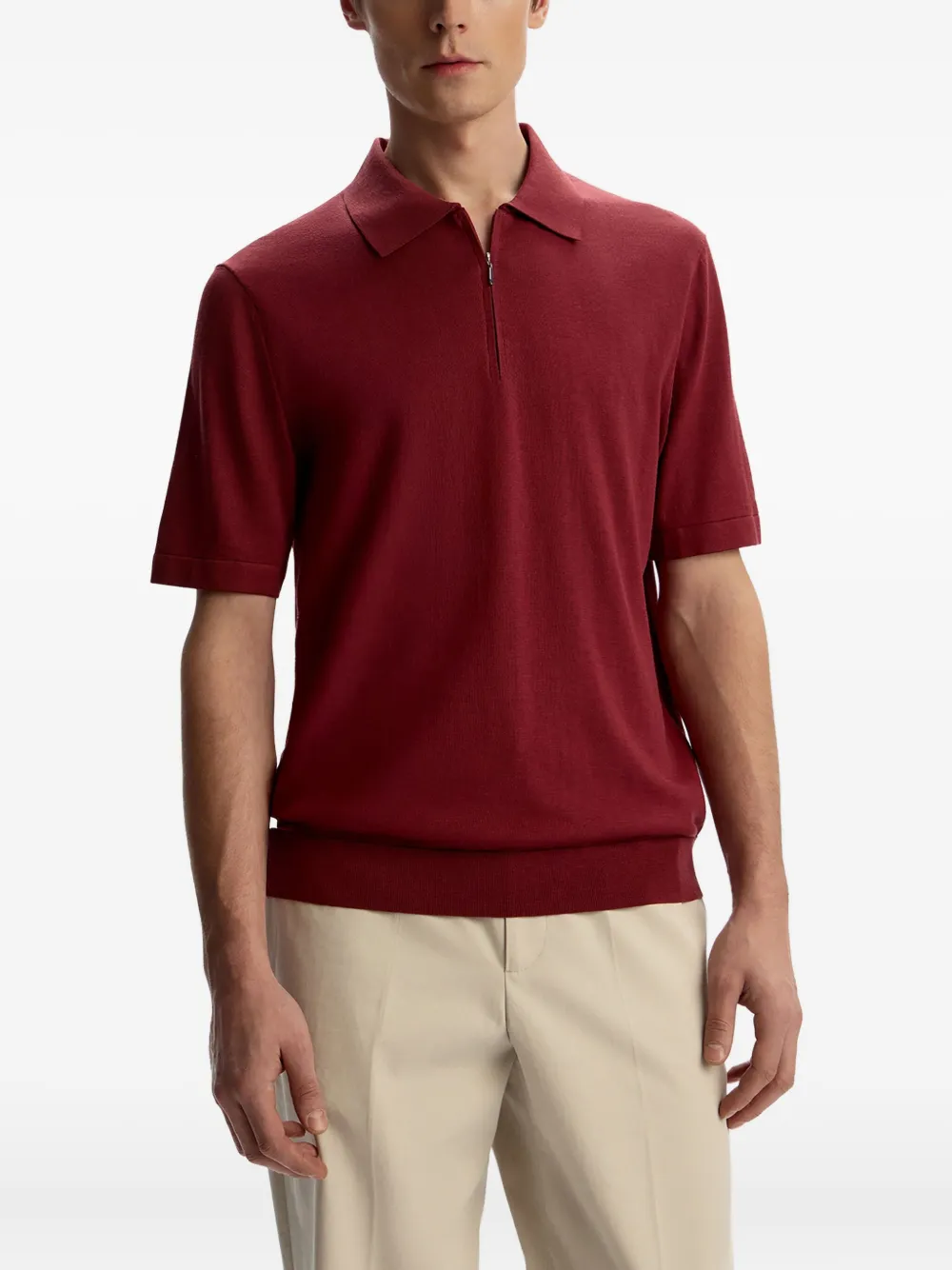 12 STOREEZ Poloshirt van zijde-katoenblend met rits Rood