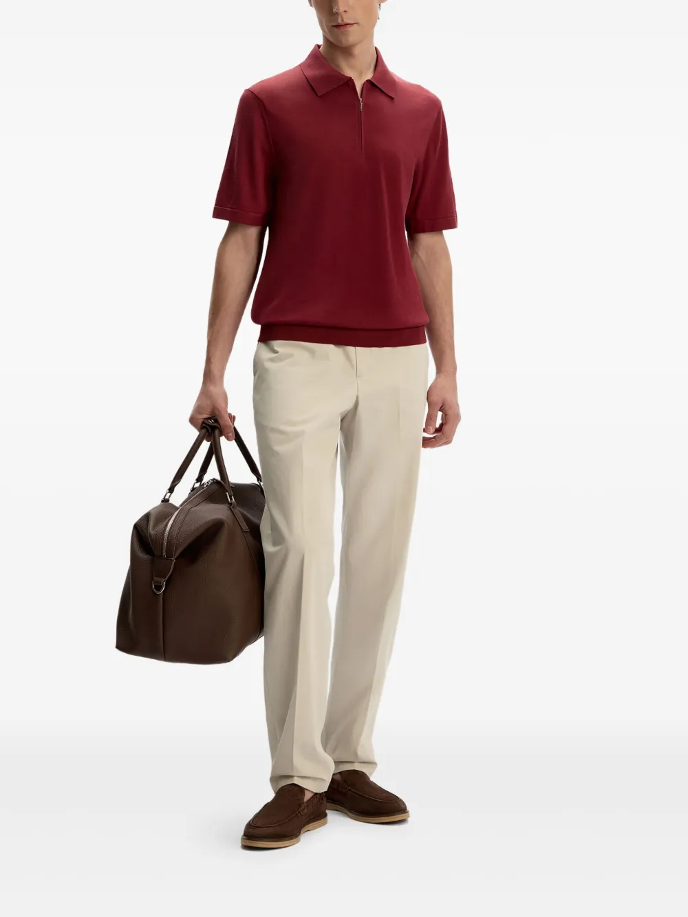 12 STOREEZ Poloshirt van zijde-katoenblend met rits Rood
