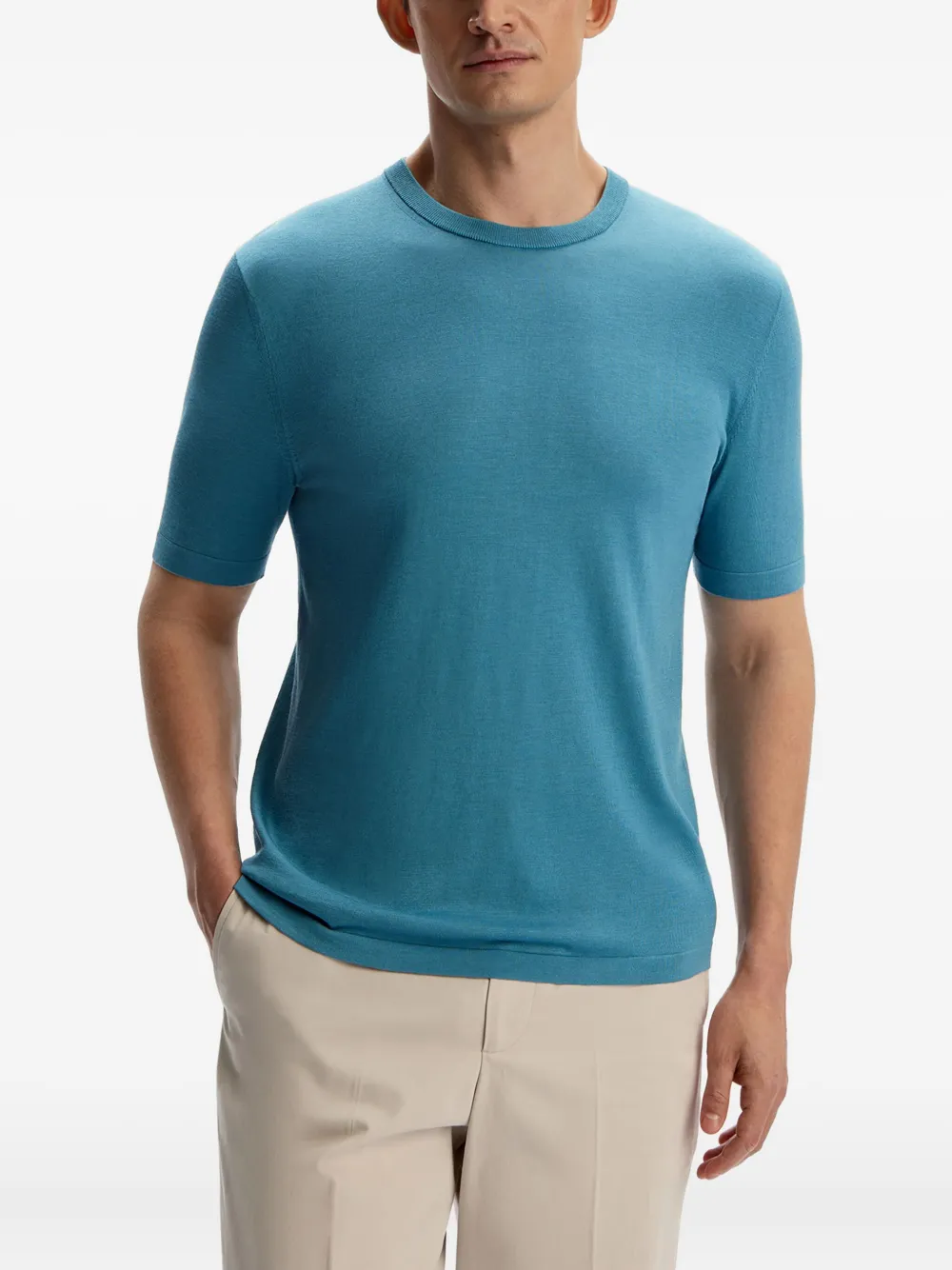 12 STOREEZ T-shirt van zijde-katoenblend Blauw