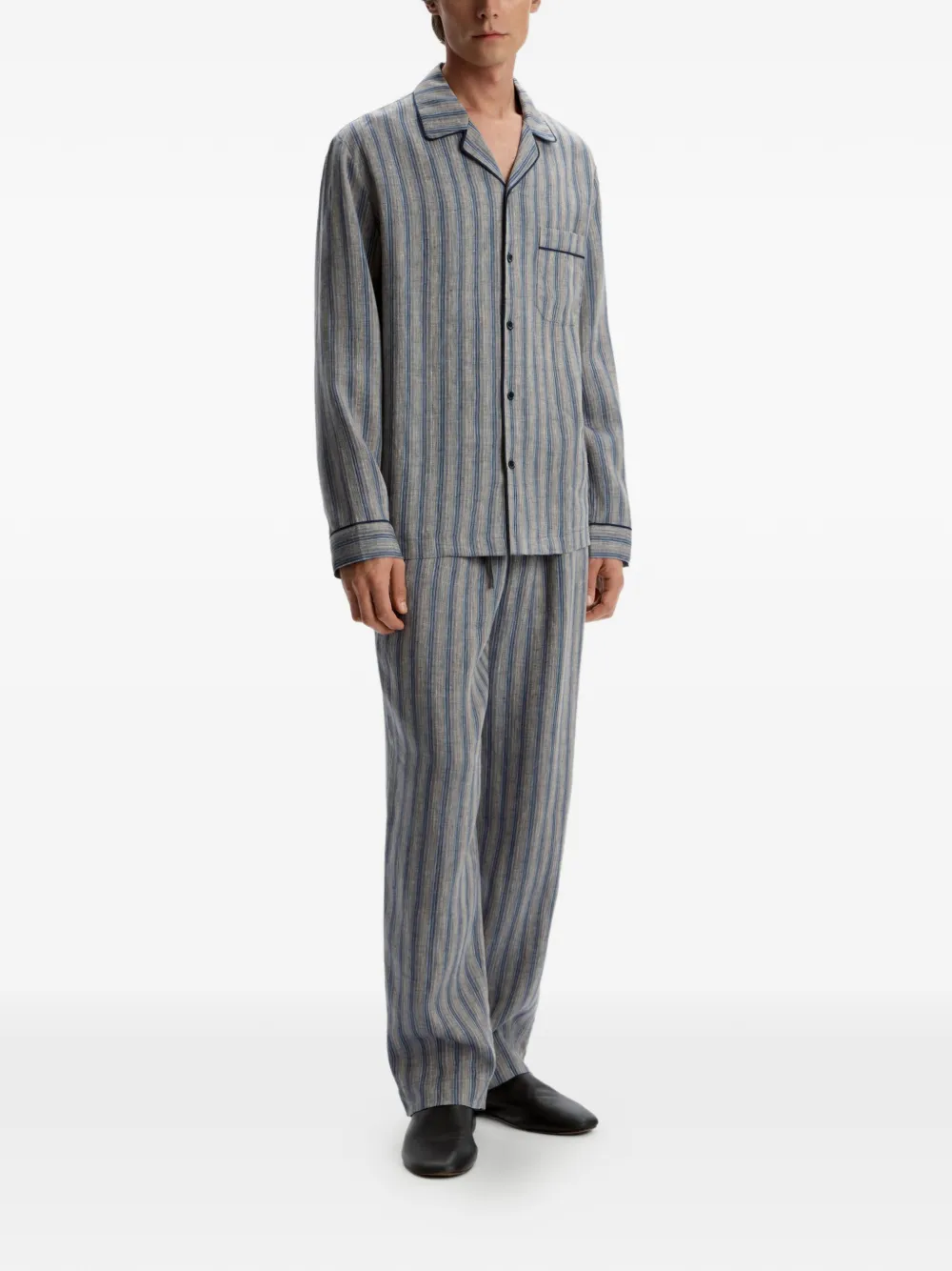 12 STOREEZ Gestreepte broek en blouse set in pyjama-stijl Grijs