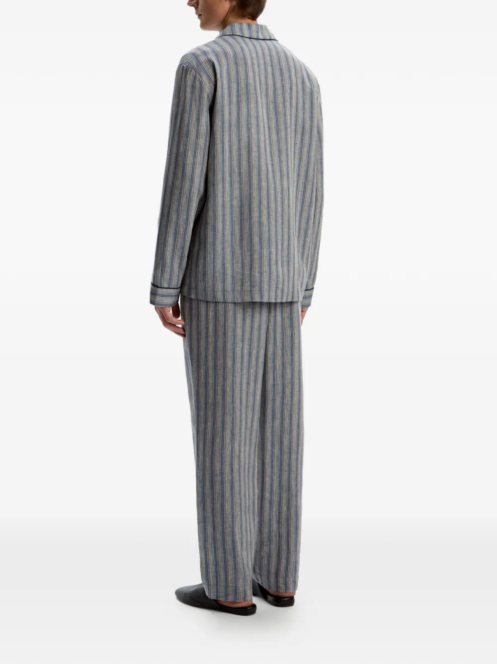 12 STOREEZ Gestreepte broek en blouse set in pyjama-stijl Grijs