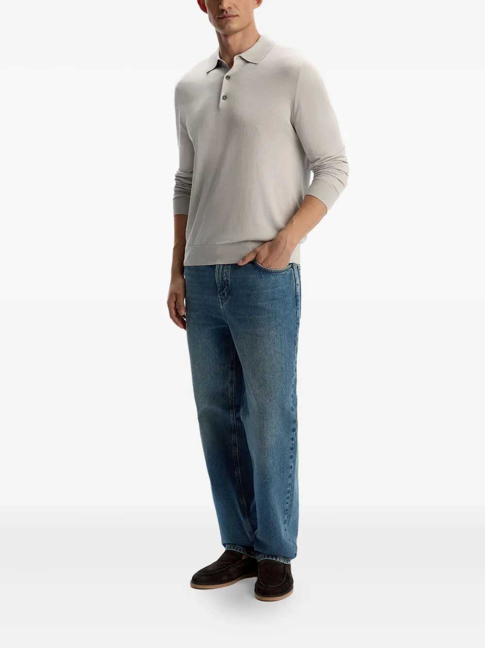 12 STOREEZ Poloshirt met knopen - Grijs