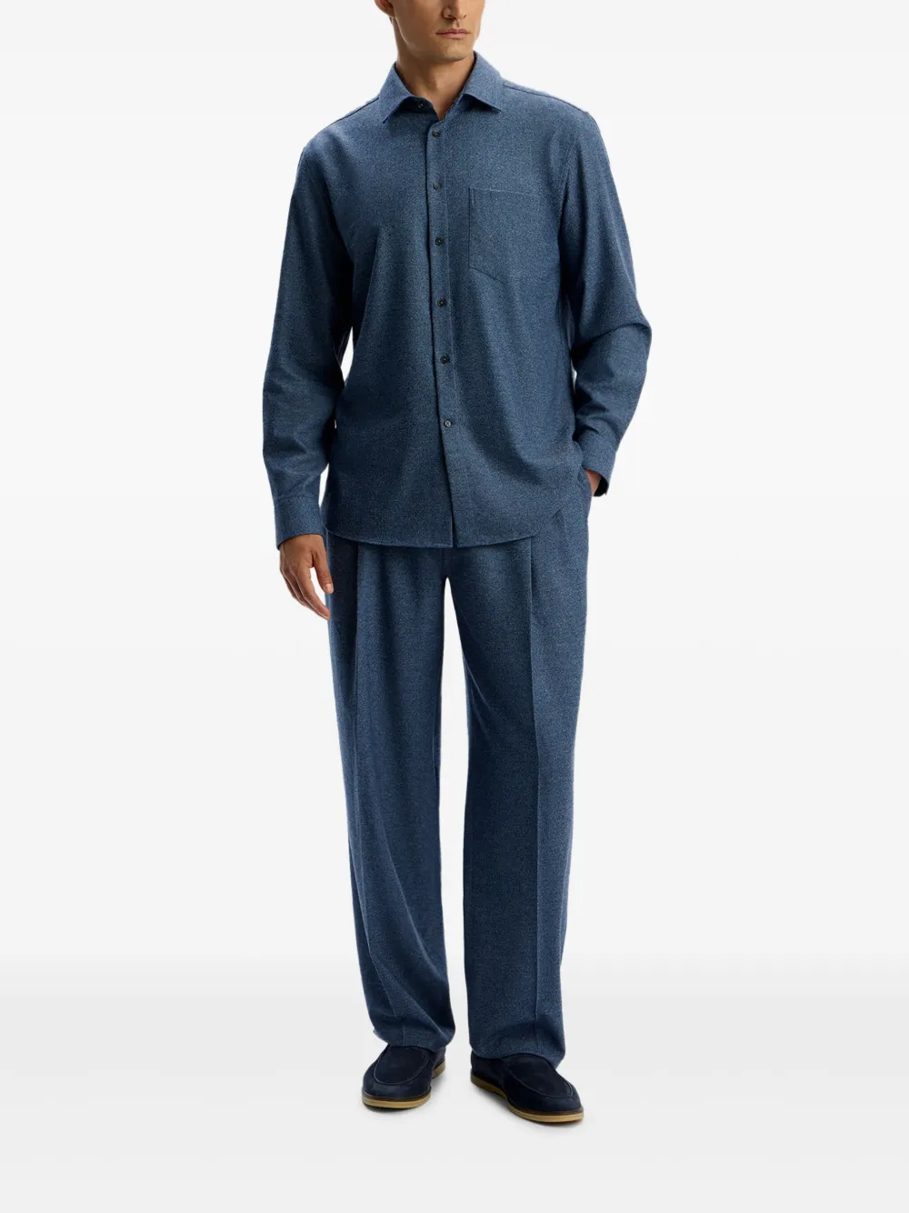 12 STOREEZ Drago wollen overhemd met borstzak - Blauw