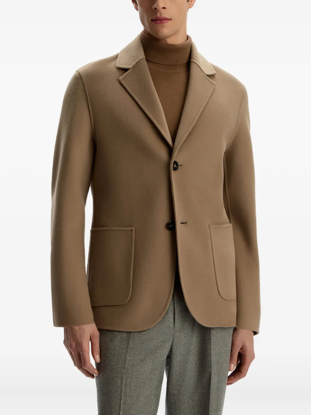 12 STOREEZ Blazer van kasjmier-wolblend met zak Beige