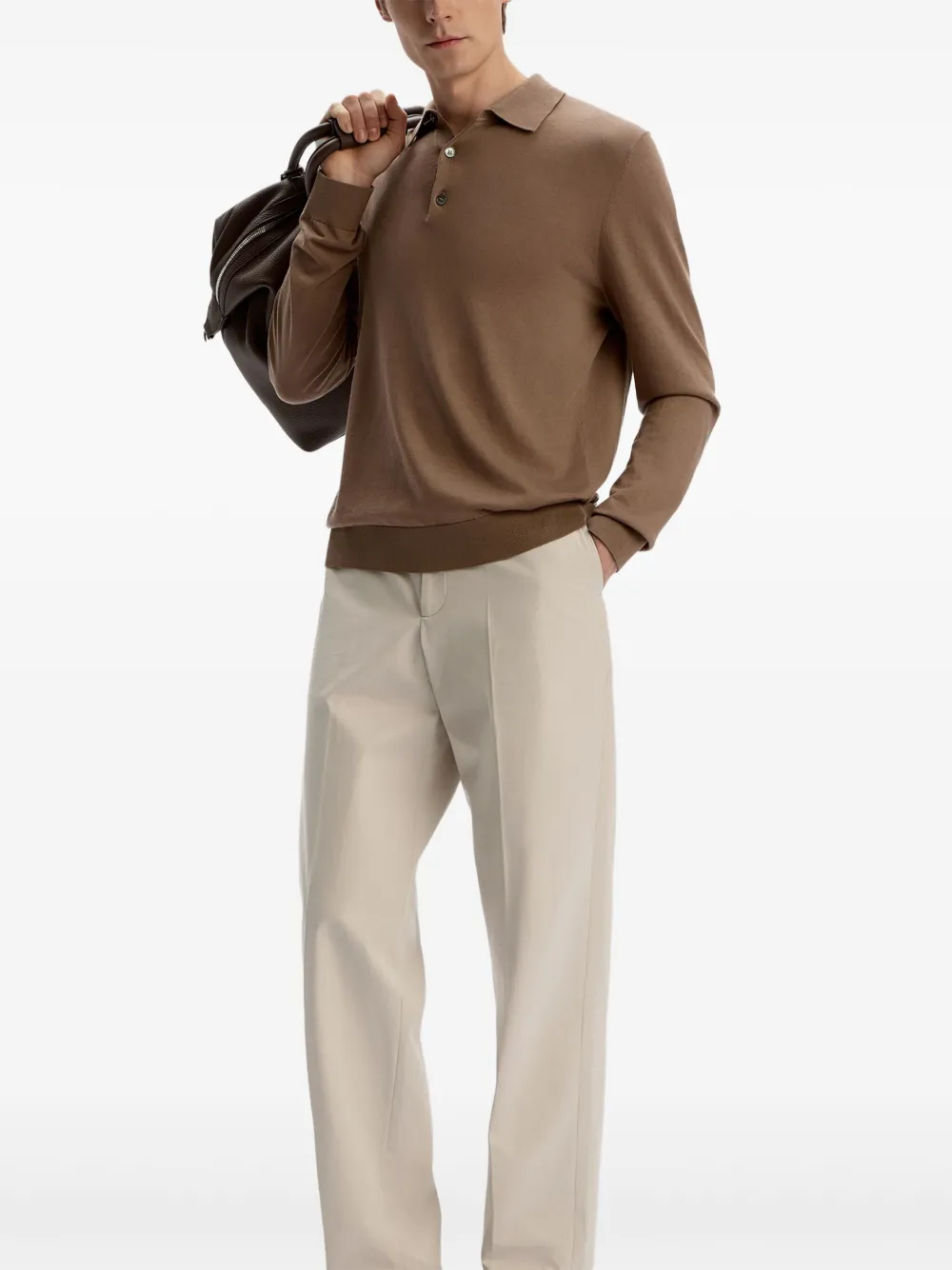 12 STOREEZ Poloshirt met lange mouwen Bruin