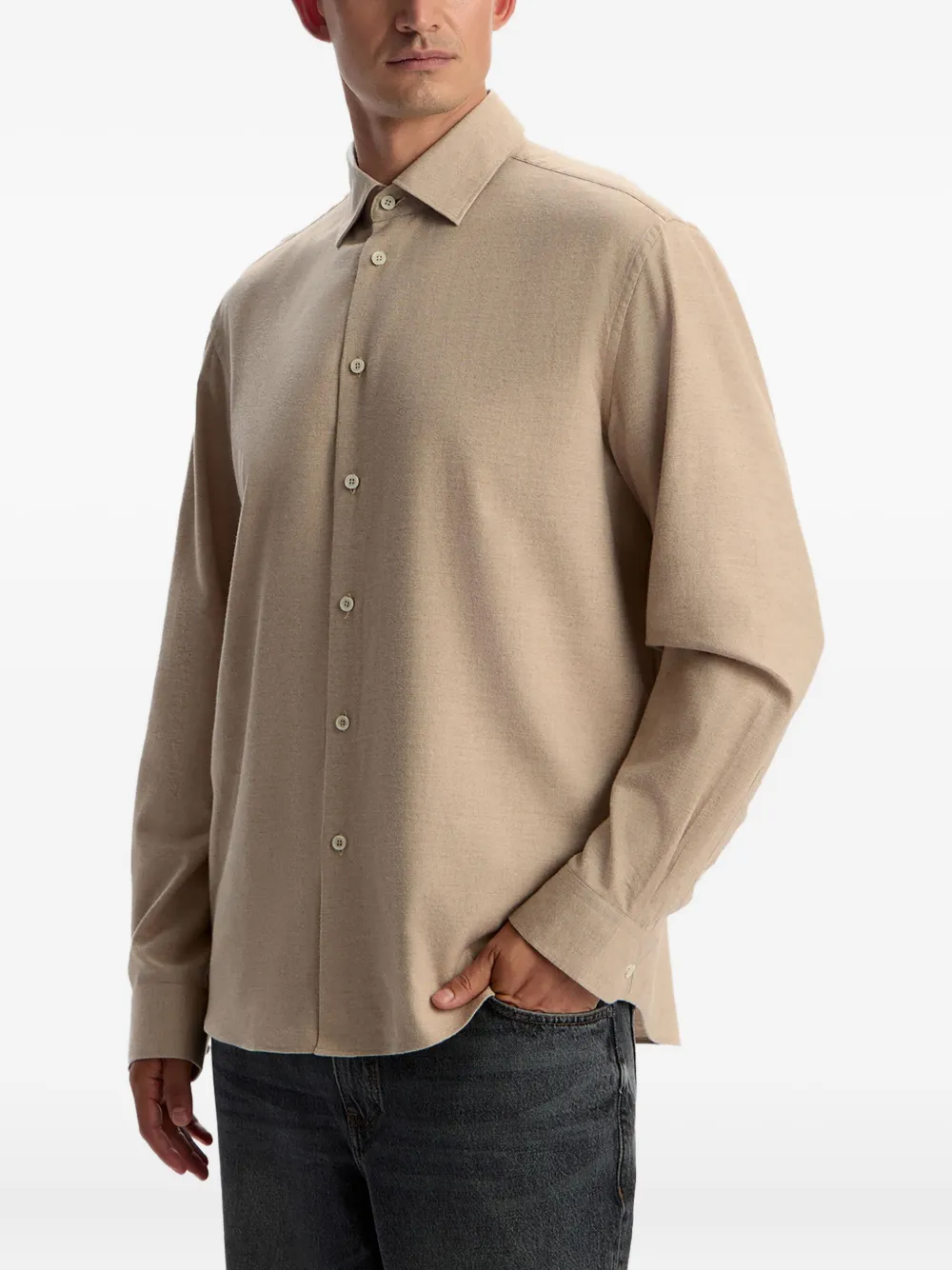 12 STOREEZ Katoenen flanellen overhemd Beige