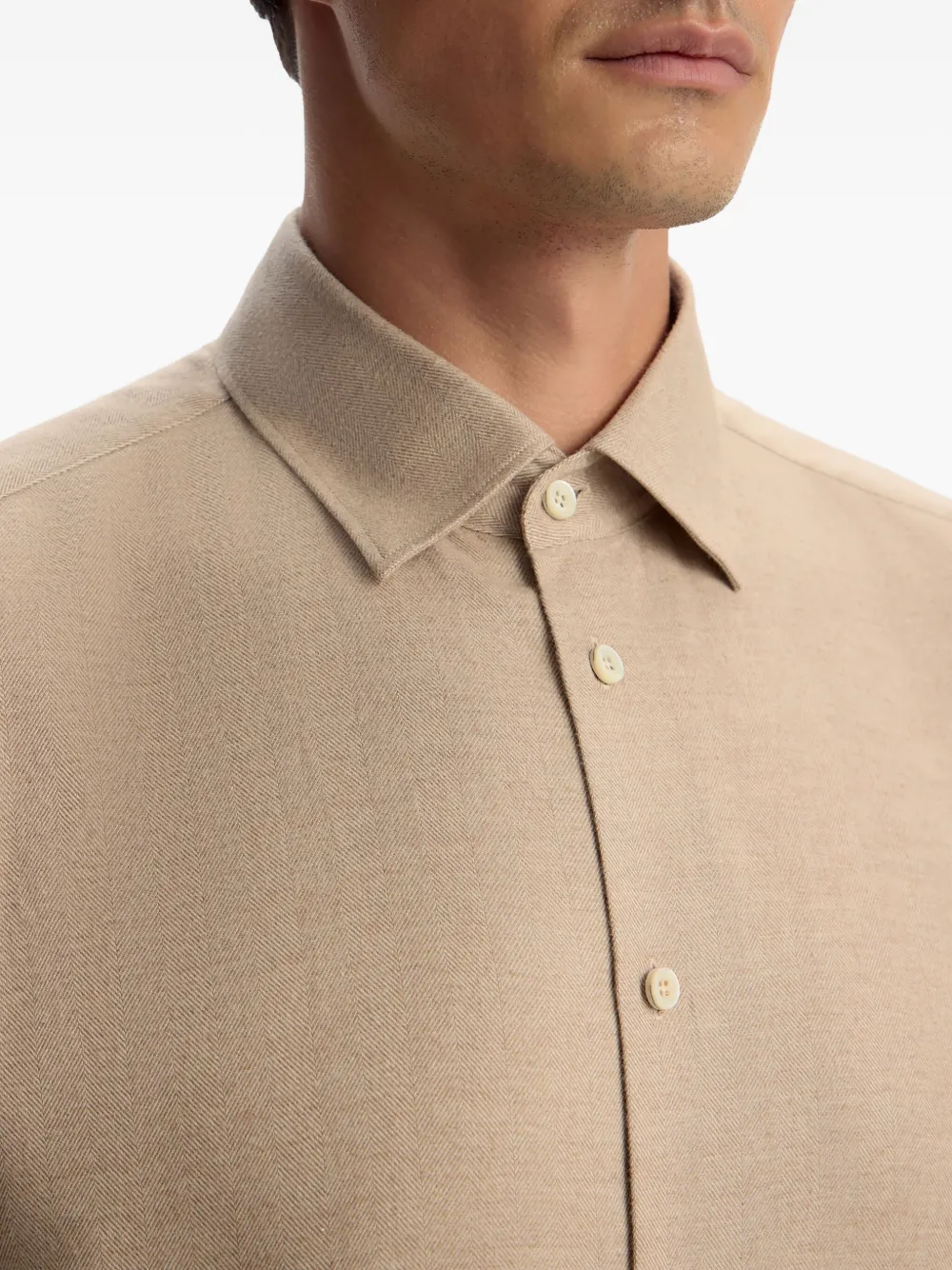 12 STOREEZ Katoenen flanellen overhemd Beige