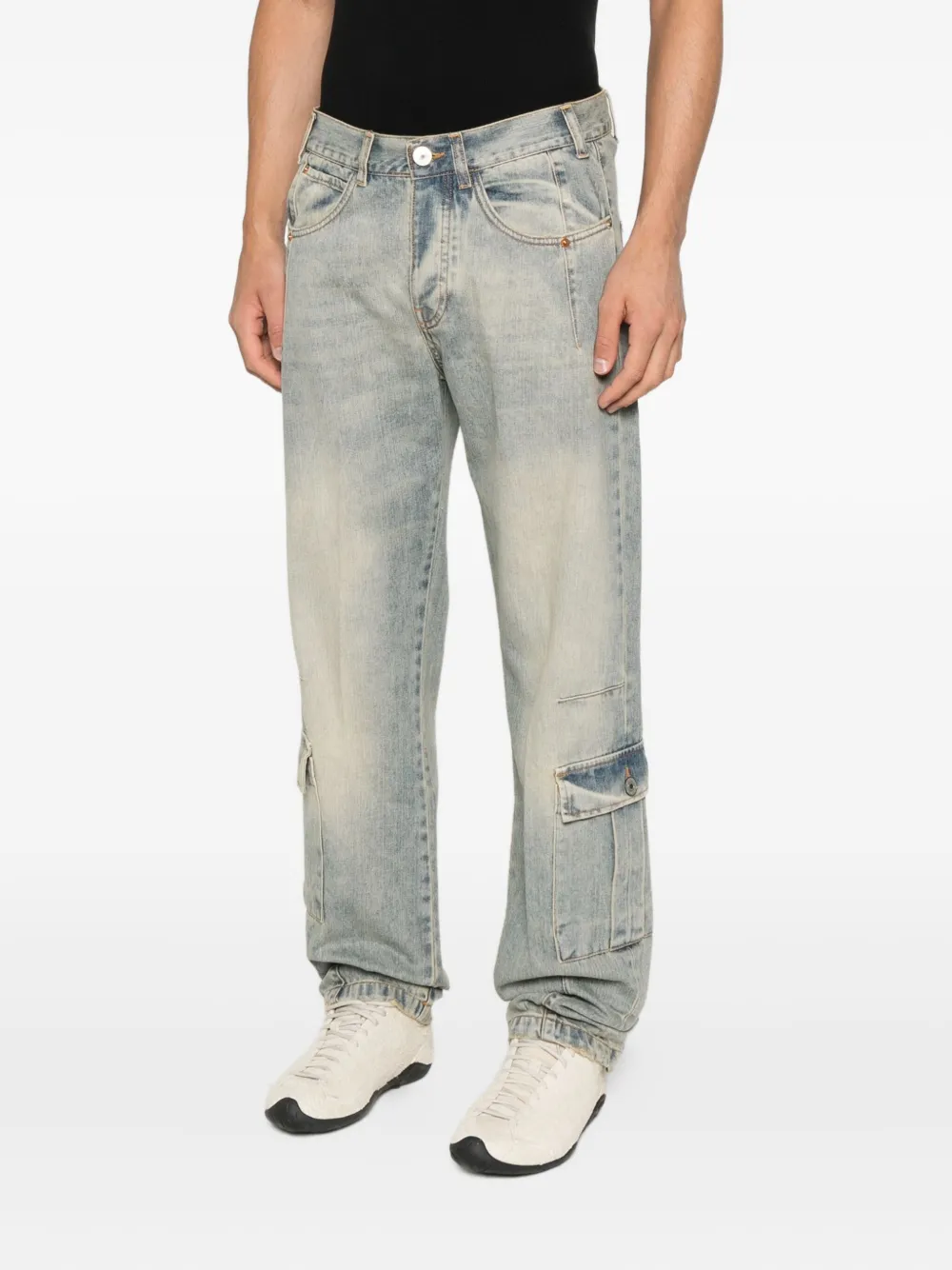 YES LONDON Cargo jeans met whisker-effect Blauw