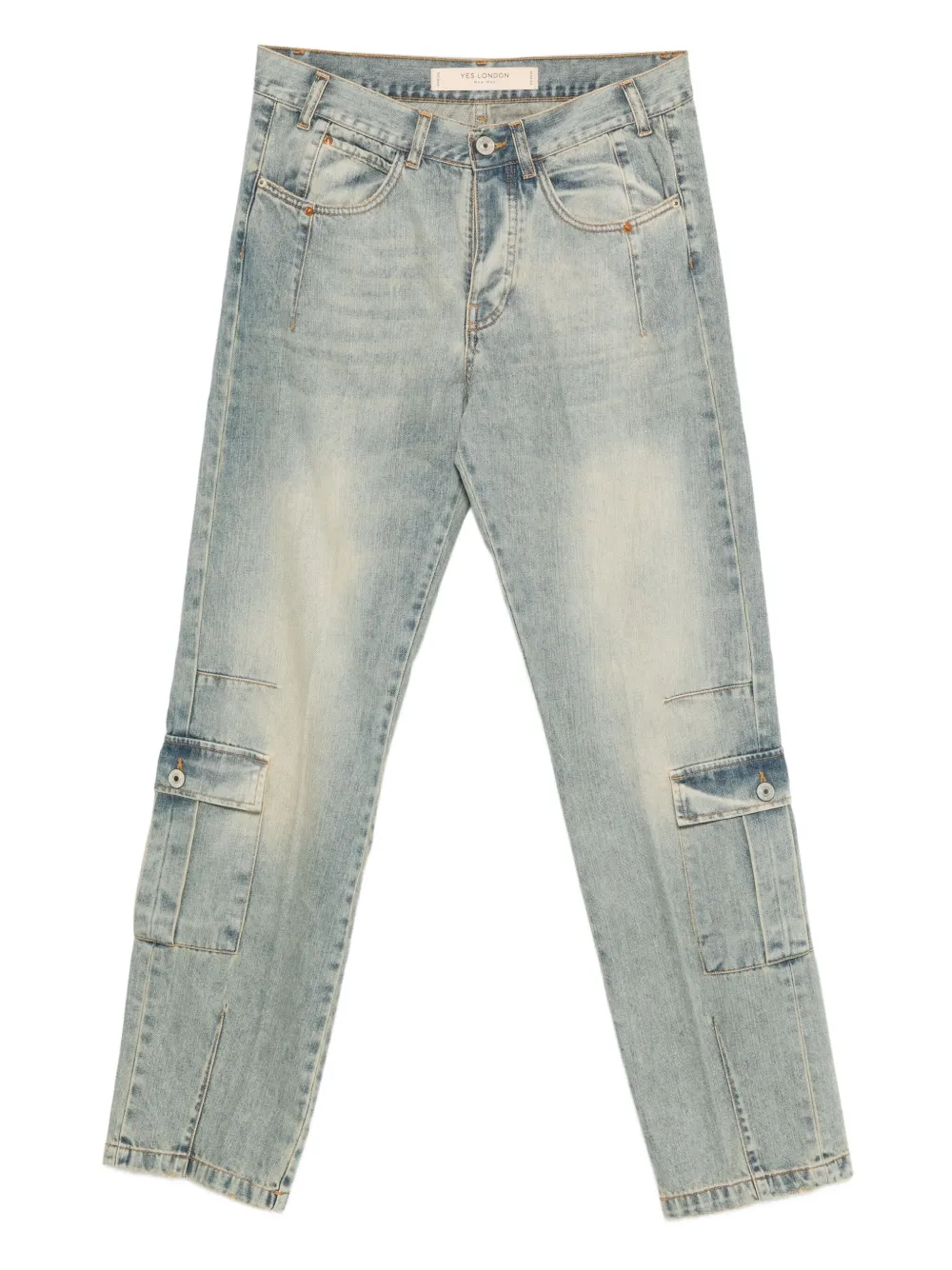 YES LONDON whiskering-effect cargo jeans | Blue | Image 1