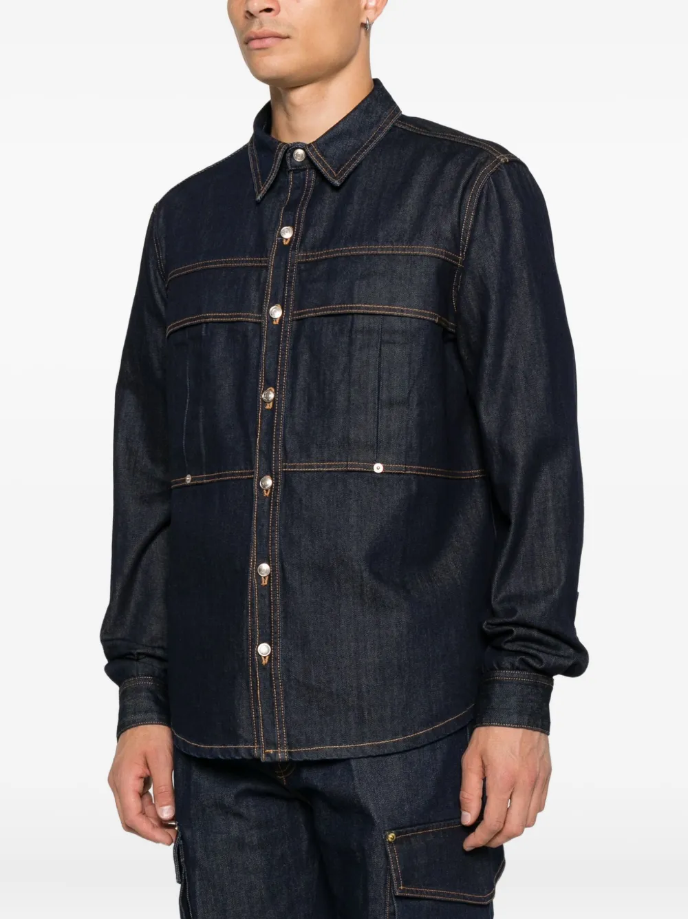  Yes London Contrast-stitching Denim Shirt - Blue 