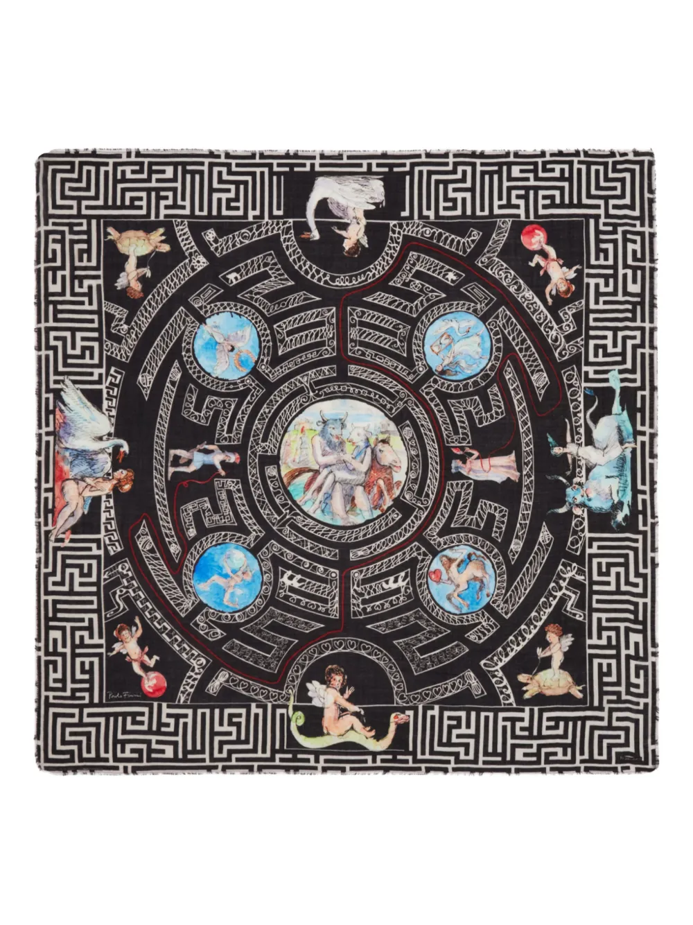 Faliero Sarti X Paolo Fiumi Labirinto Printed Scarf In Brown