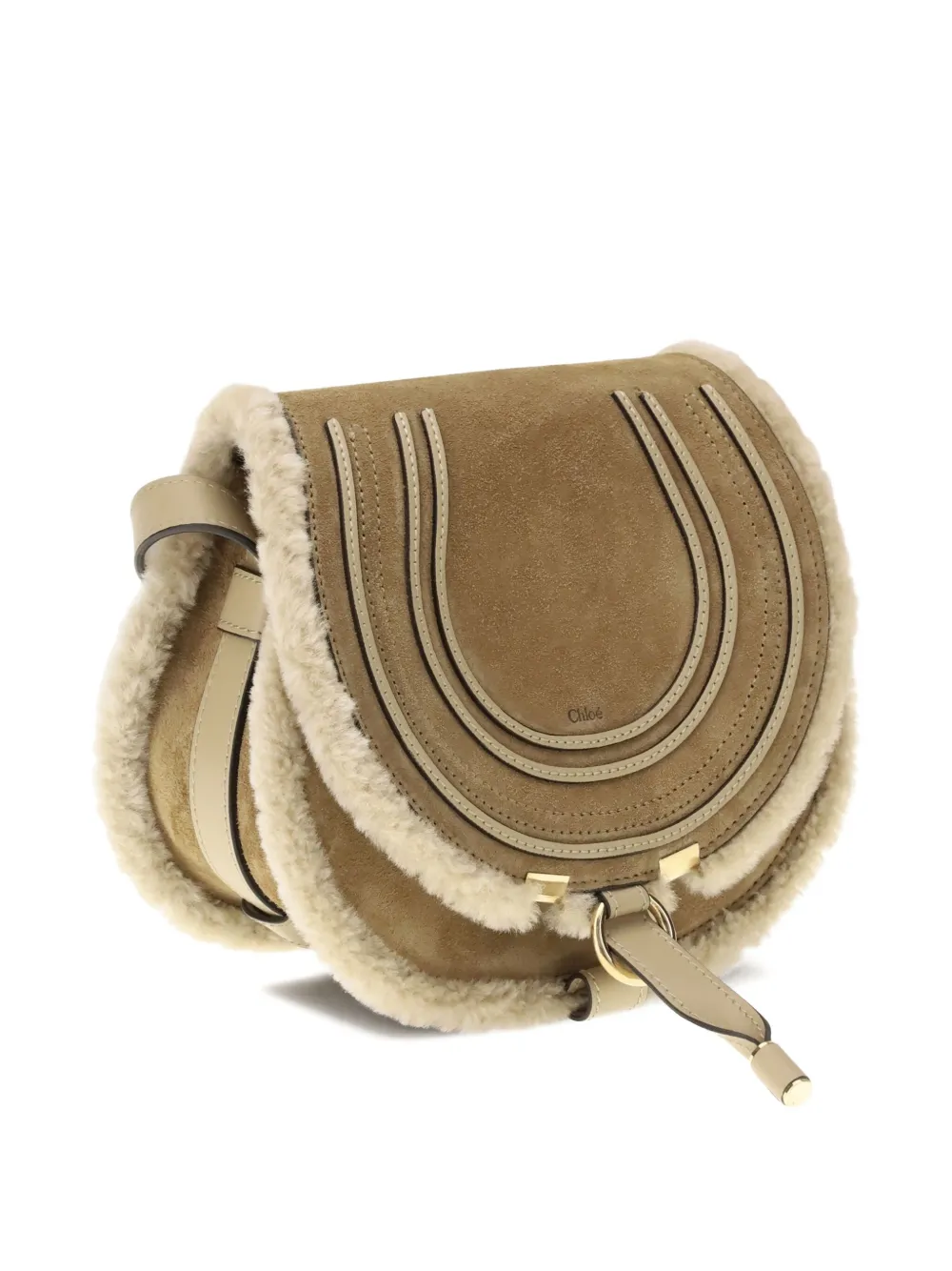 Chloé Small Saddle Marcie Shoulder Bag In Suede And Shearling In Brown