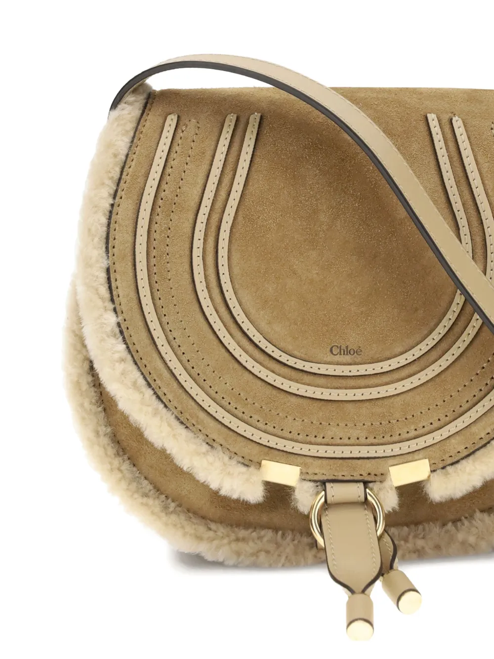 Chloé Small Saddle Marcie Shoulder Bag In Suede And Shearling In Brown