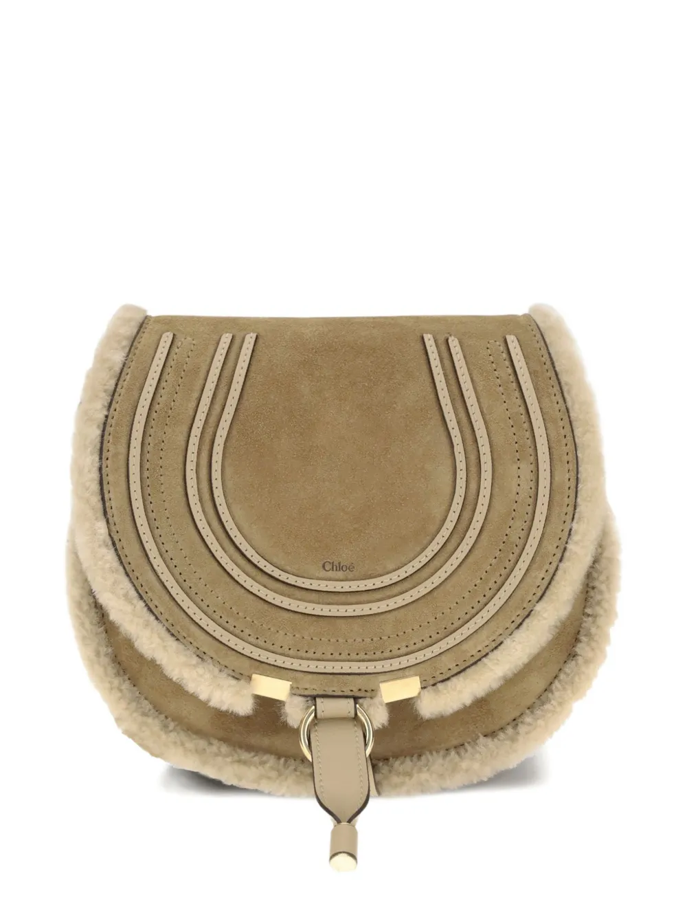Chloé Small Saddle Marcie Shoulder Bag In Suede And Shearling In Brown
