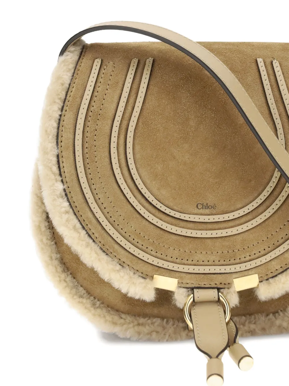 Chloé Small Saddle Marcie Shoulder Bag In Suede And Shearling In Brown