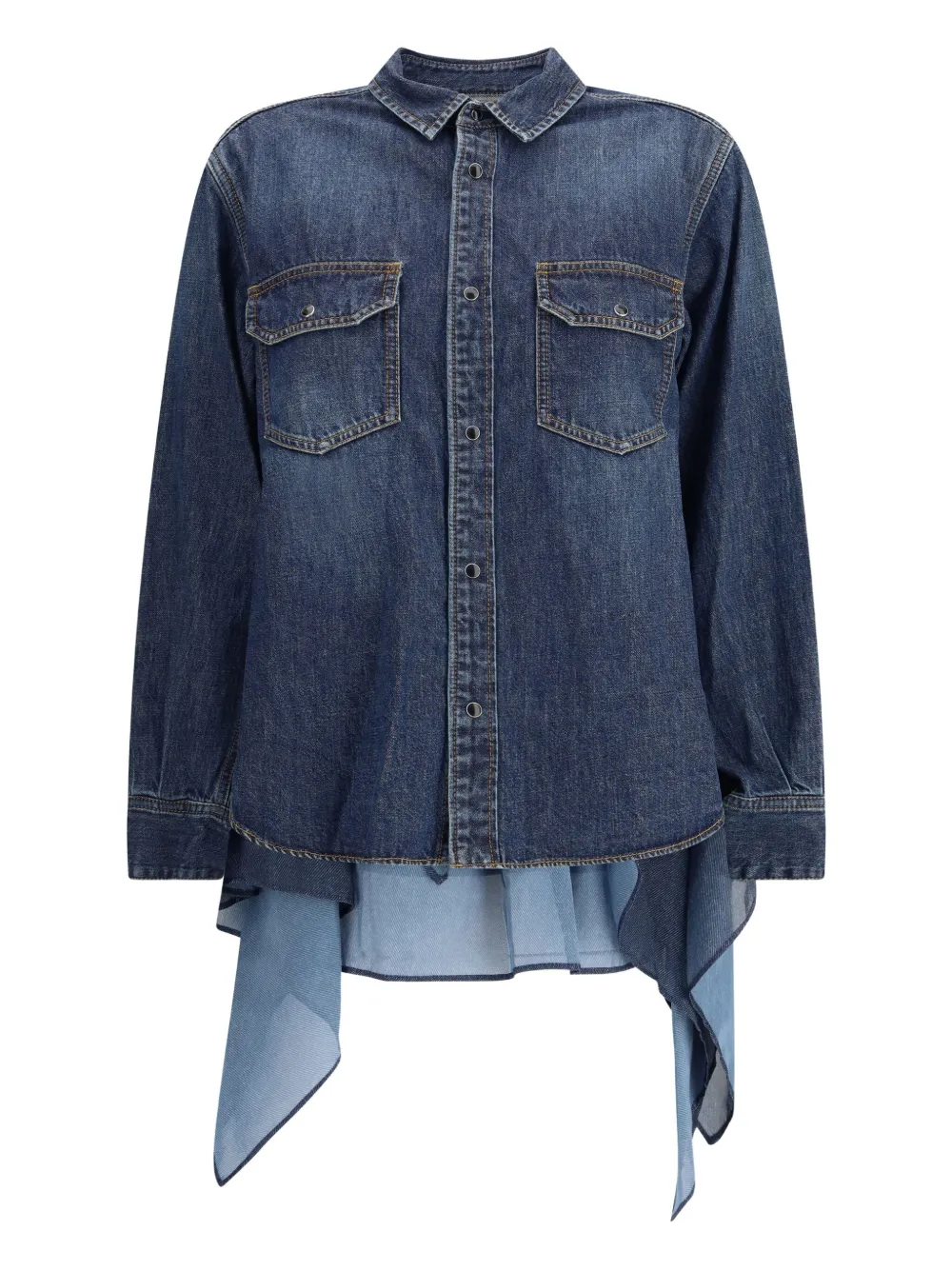 Sacai Denim And Satin Shirt In Blue