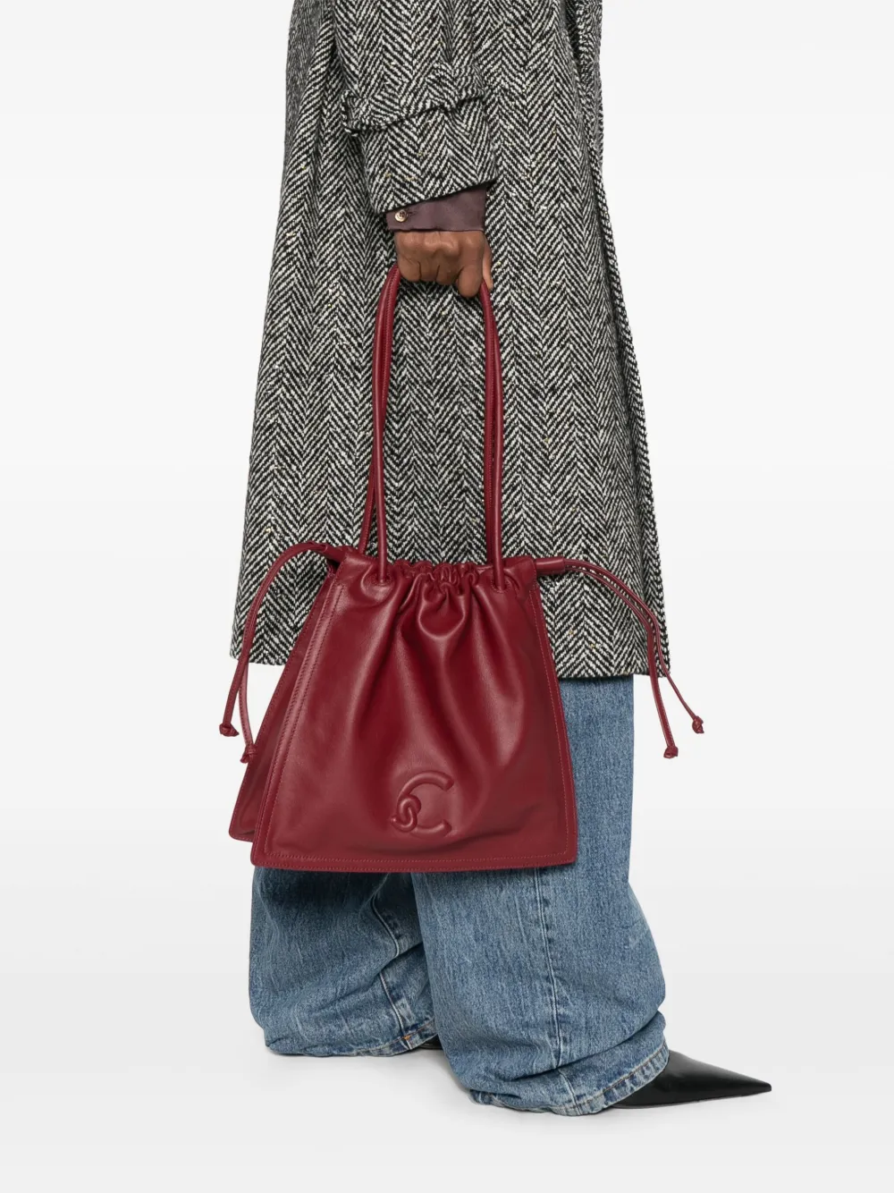 Coccinelle Leren shopper met logo-reliëf - Rood