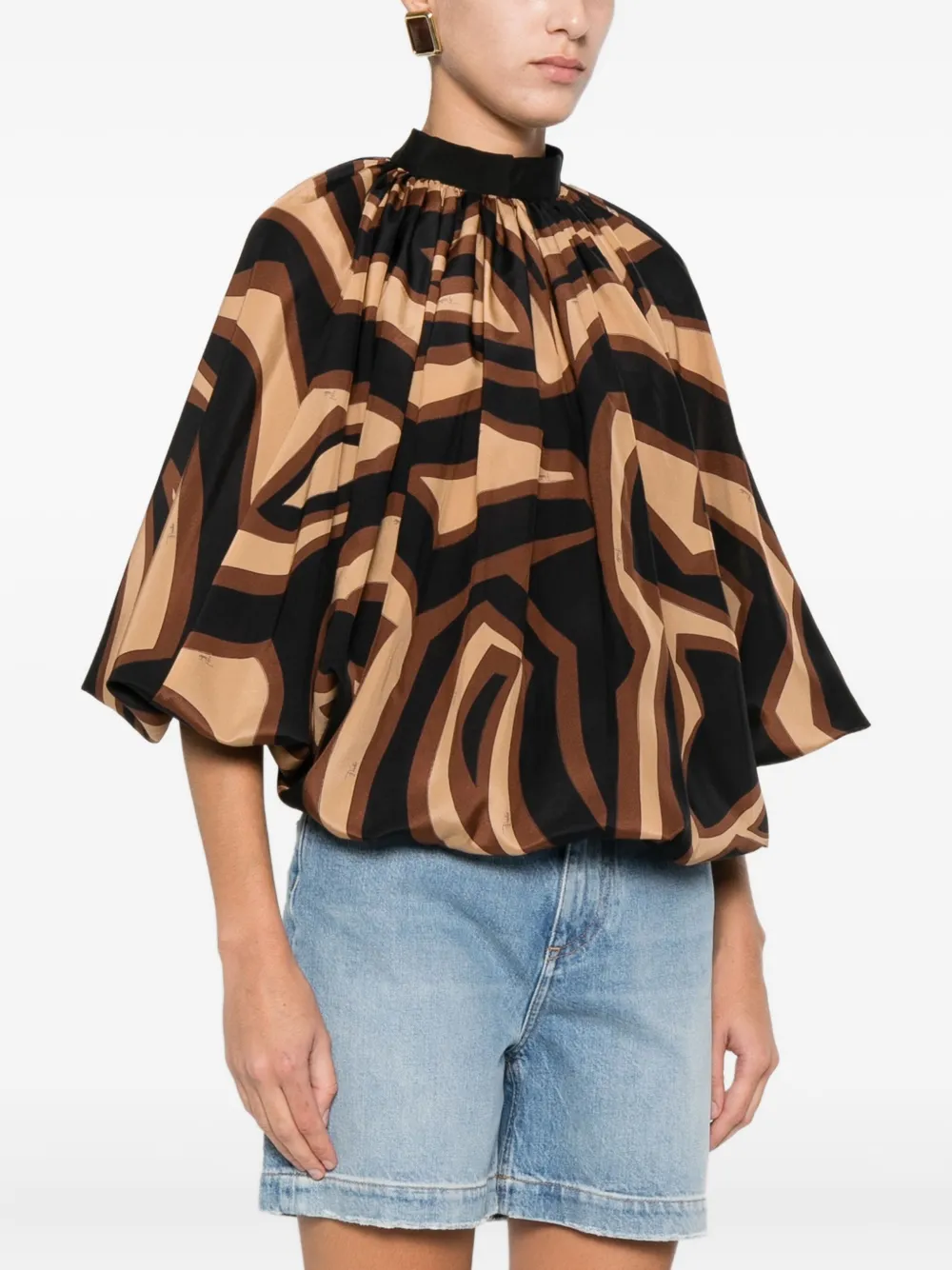 PUCCI Gesmockte top met abstract patroon Bruin