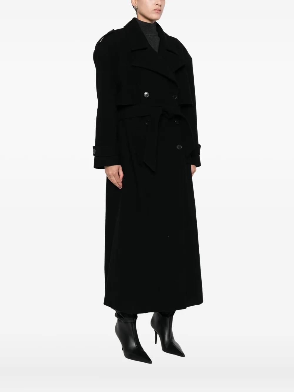 Le Sully Studio Belted Coat In Black