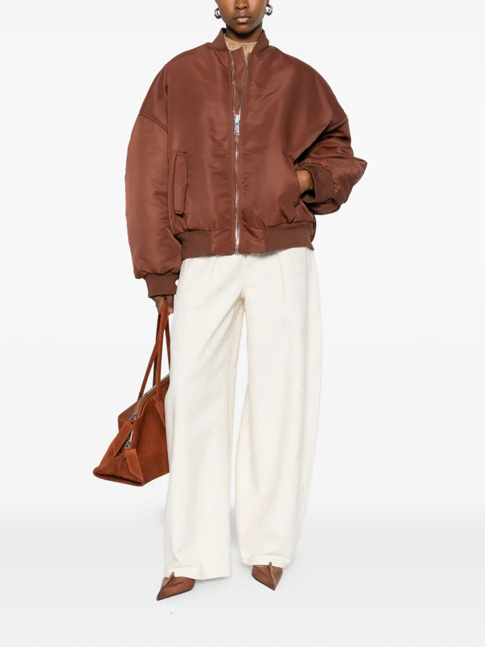 The M Zip-up Bomber Jacket In Brown