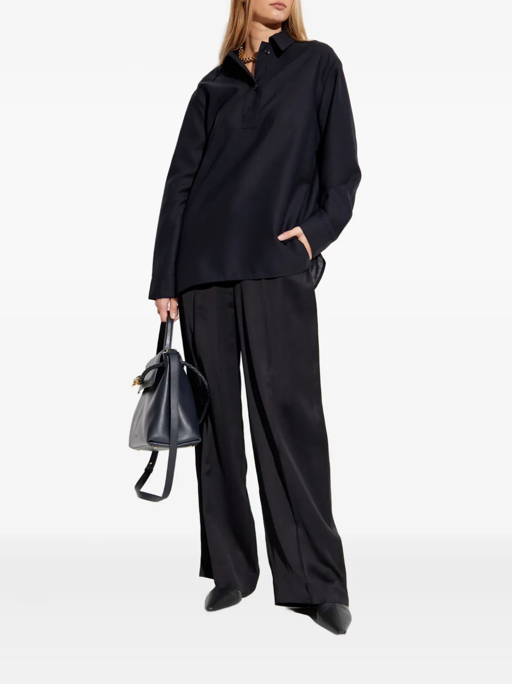 Studio Nicholson Pinole wool polo top - Zwart