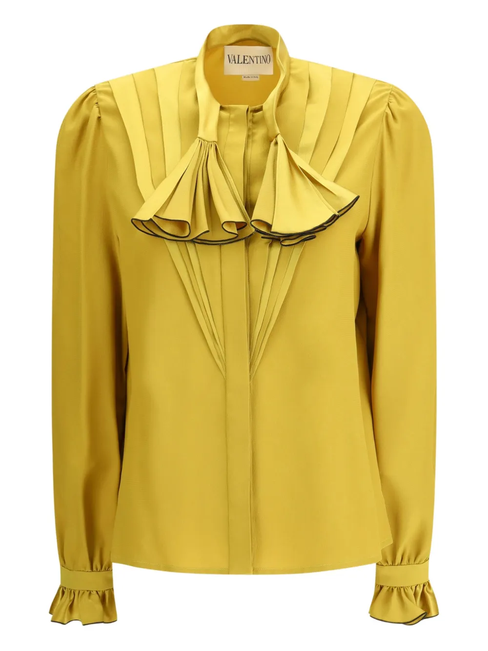 Valentino Silk Ruffle Pleated Blouse In Yellow