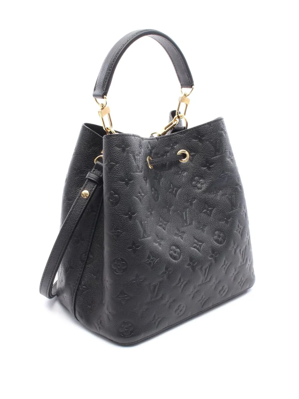 Pre-owned Louis Vuitton 2021-2025 Monogram Empreinte Neonoe Mm Bucket Bag In Black