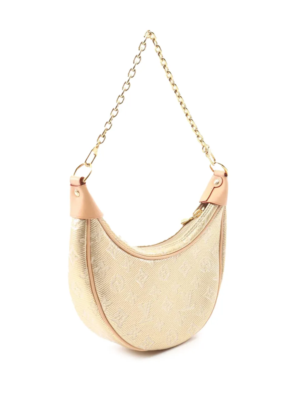 Pre-owned Louis Vuitton 2021-2025 Monogram Jacquard Denim Loop Pm Satchel In Gold
