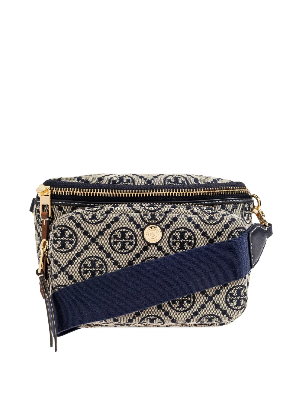 Tory Burch Logo-monogram Zipped Mini Bag In Blue