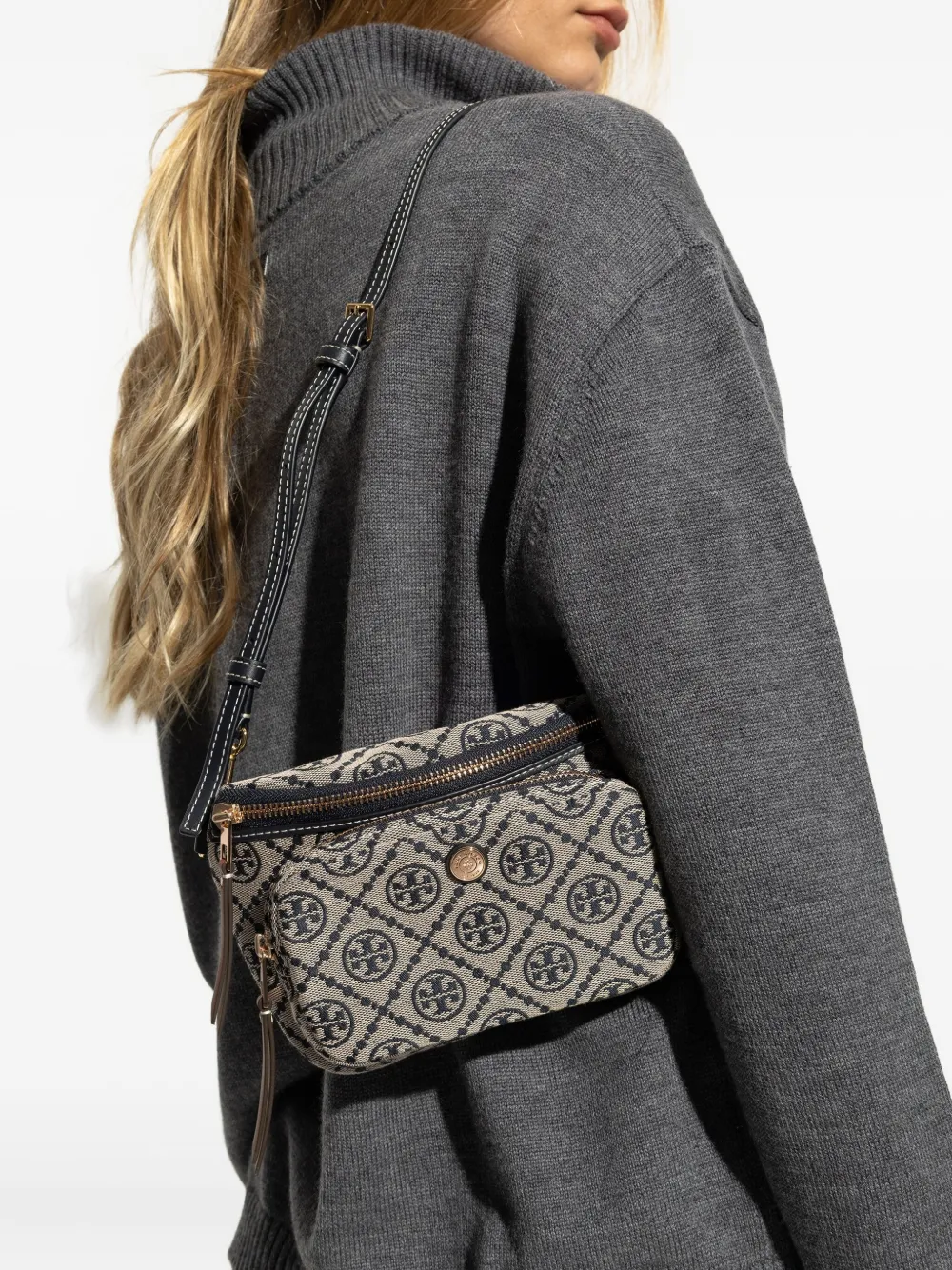 Tory Burch Logo-monogram Zipped Mini Bag In Blue