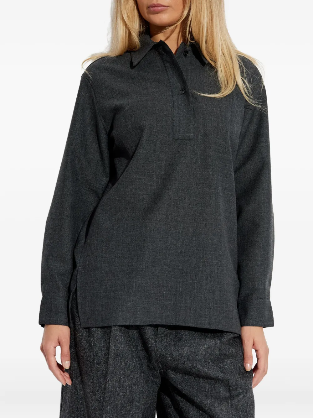 Studio Nicholson Long Sleeve Polo Shirt In Black | ModeSens Studio Nicholson Long Sleeve Polo Shirt In Black | ModeSens