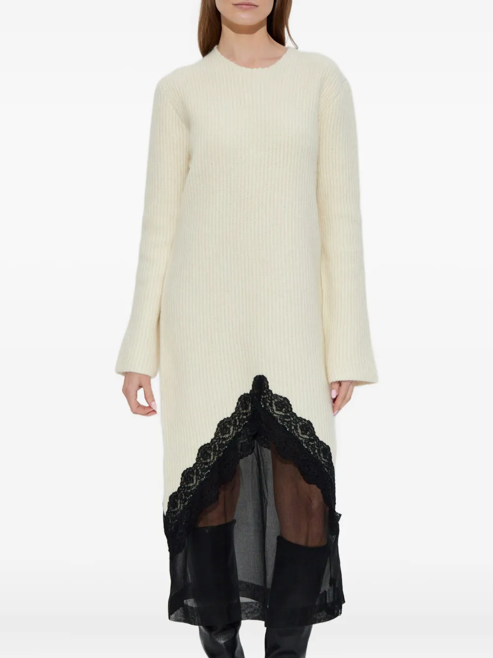 Jil Sander Lace-panel Midi Dress In Neutral