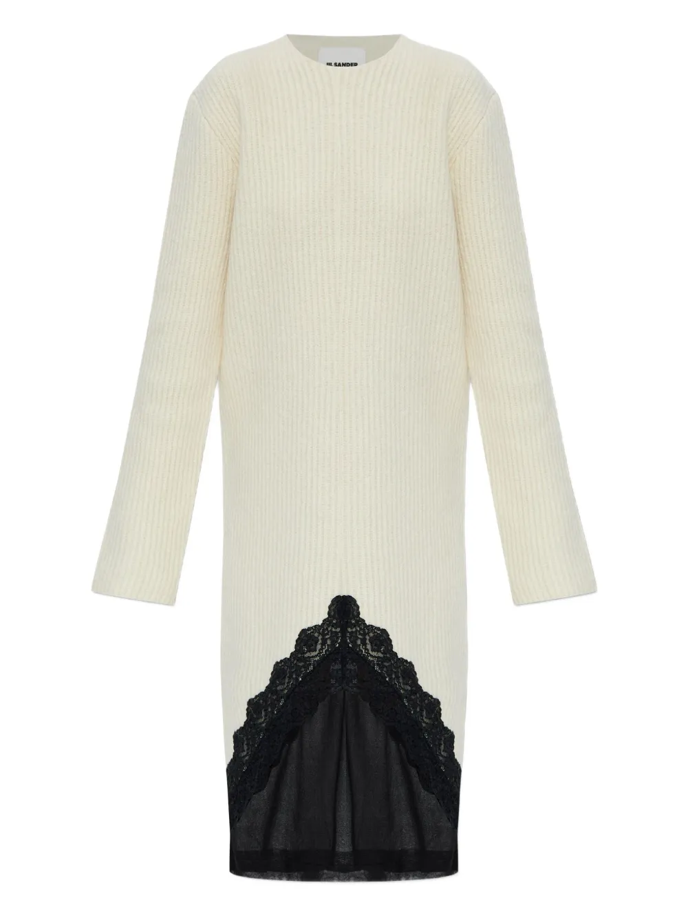 Jil Sander Lace-panel Midi Dress In Neutral
