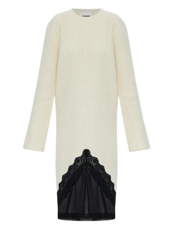 Jil Sander lace-panel Midi Dress | Neutrals | FARFETCH GE