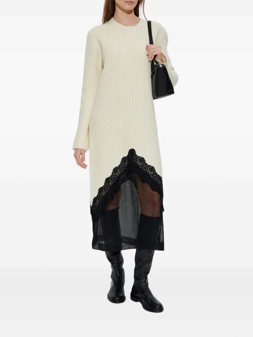 Jil Sander lace-panel midi dress - Beige